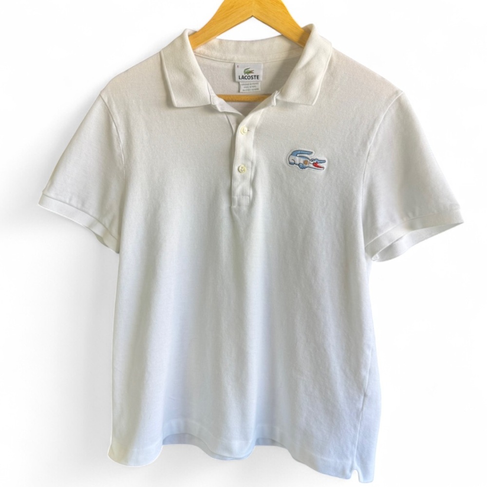 Lacoste White Polo with Blue & Red Crocodile Patch